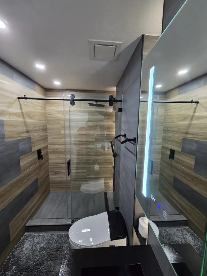 Shower with lit shelves