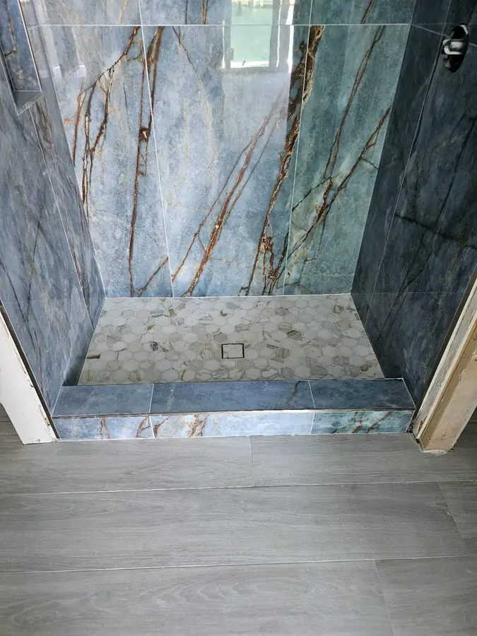 Blue marble shower
