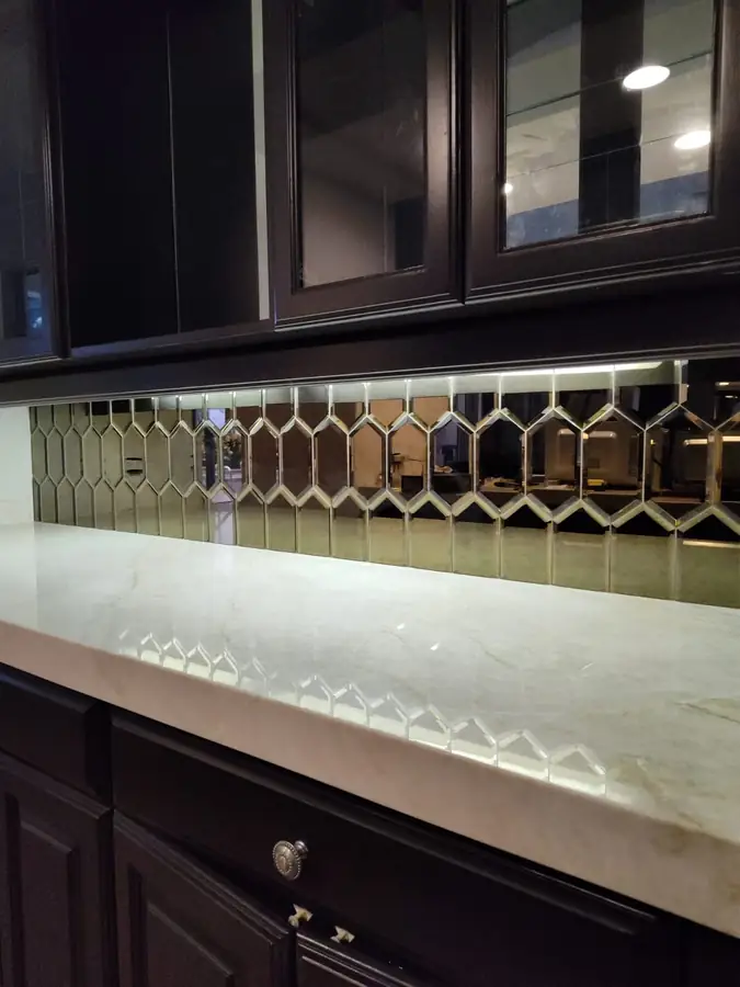 Mirrored hexagon backsplash