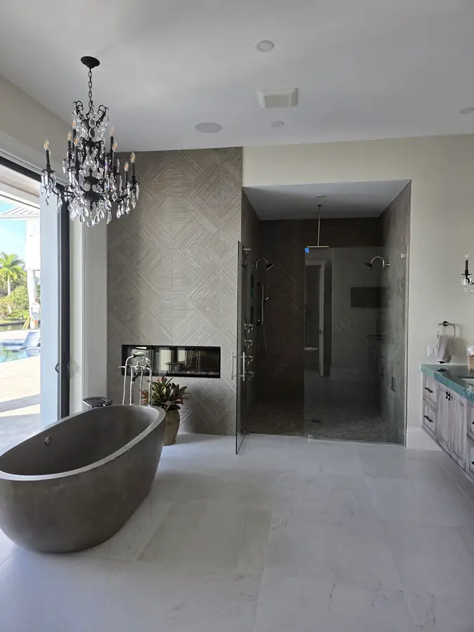 Master bath with fireplace