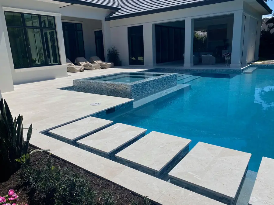 Pool deck with step pads